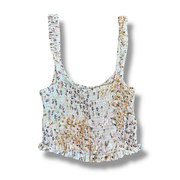 Olivaceous Floral Smocked Cropped Tank‎ Top Womens Size M Pink Multicolor - Picture 4 of 6